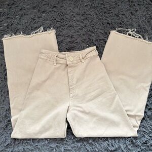 Zara Beige Trousers with Frayed Hem